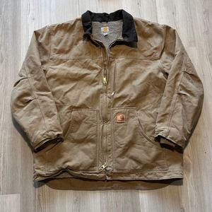Men's Carhartt Brown Sandstone Sherpa Lined Ridge Coat Heavy Work Jacket Sz XL